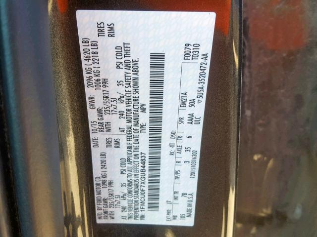 1FMCU0F7XGUB44837 - 2016 FORD ESCAPE S GRAY photo 10