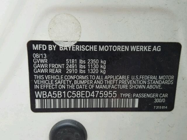 WBA5B1C58ED475955 - 2014 BMW 535 I WHITE photo 10