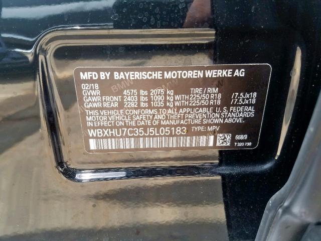 WBXHU7C35J5L05183 - 2018 BMW X1 SDRIVE2 BLACK photo 10