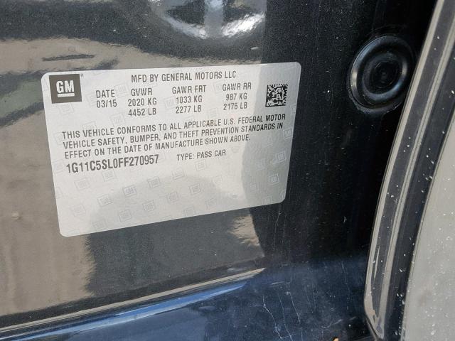 1G11C5SL0FF270957 - 2015 CHEVROLET MALIBU 1LT BLACK photo 10