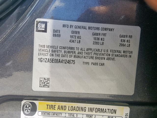 1G1ZA5E08A4124675 - 2010 CHEVROLET MALIBU LS GRAY photo 10