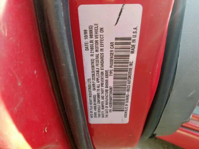 4S3BE6560Y7206397 - 2000 SUBARU LEGACY GT RED photo 10