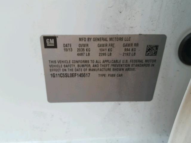 1G11C5SL0EF145617 - 2014 CHEVROLET MALIBU 1LT WHITE photo 10