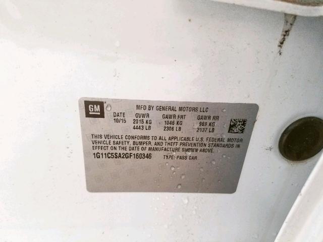 1G11C5SA2GF160346 - 2016 CHEVROLET MALIBU LIM 白色 照片 10