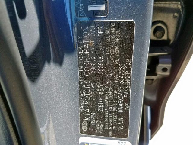 KNAFX5A85F5342236 - 2015 KIA FORTE EX GRAY photo 10