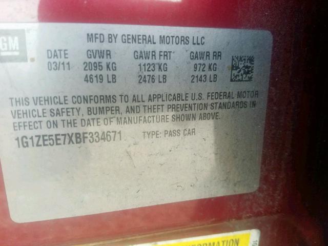 1G1ZE5E7XBF334671 - 2011 CHEVROLET MALIBU LTZ ბურგუნდია ფოტო 10