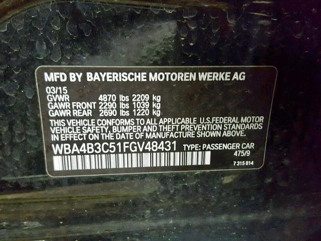 WBA4B3C51FGV48431 - 2015 BMW 435 XI BLACK photo 10
