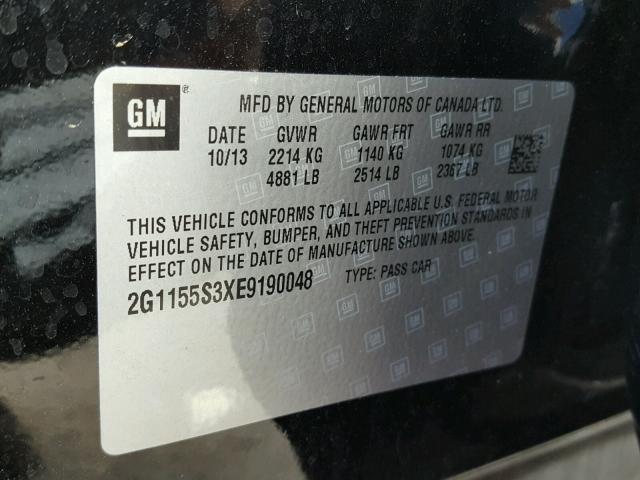 2G1155S3XE9190048 - 2014 CHEVROLET IMPALA LTZ BLACK photo 10