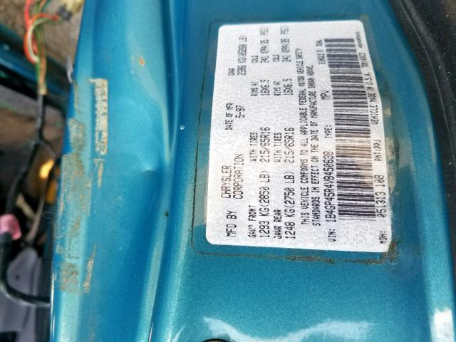 1B4GP45R4VB450638 - 1997 DODGE CARAVAN SE BLUE photo 10