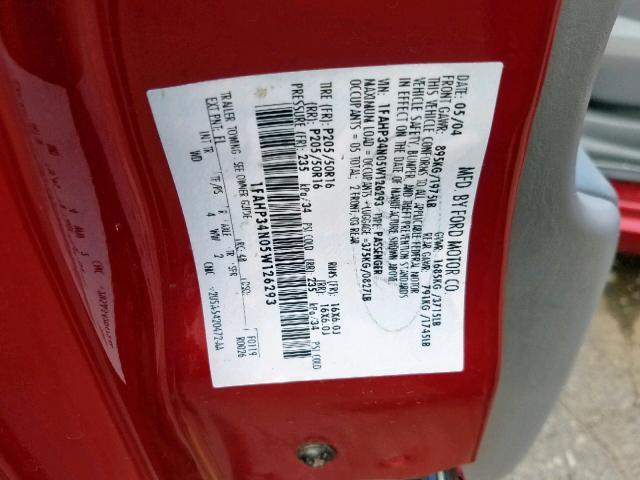 1FAHP34N05W126293 - 2005 FORD FOCUS ZX4 RED photo 10