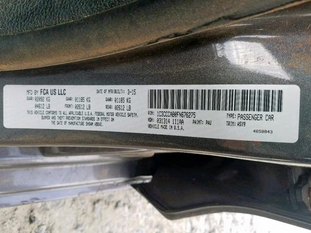 1C3CCCAB0FN676275 - 2015 CHRYSLER 200 LIMITE GRAY photo 10