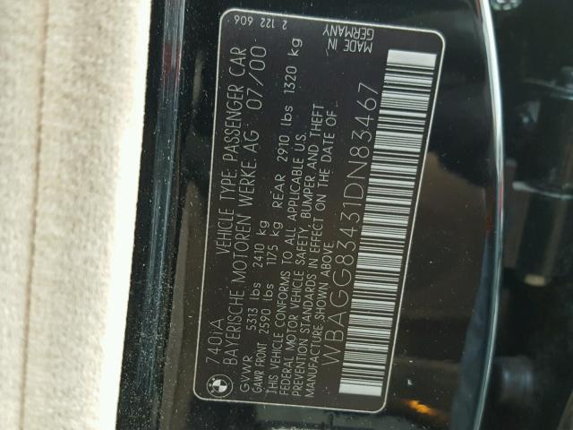 WBAGG83431DN83467 - 2001 BMW 740 I AUTO BLACK photo 10