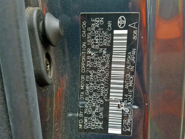 JTKDE177760139698 - 2006 TOYOTA SCION TC ნაცრისფერი ფოტო 10