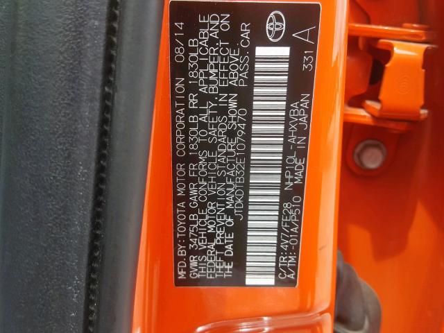 JTDKDTB32E1079470 - 2014 TOYOTA PRIUS C ORANGE photo 10