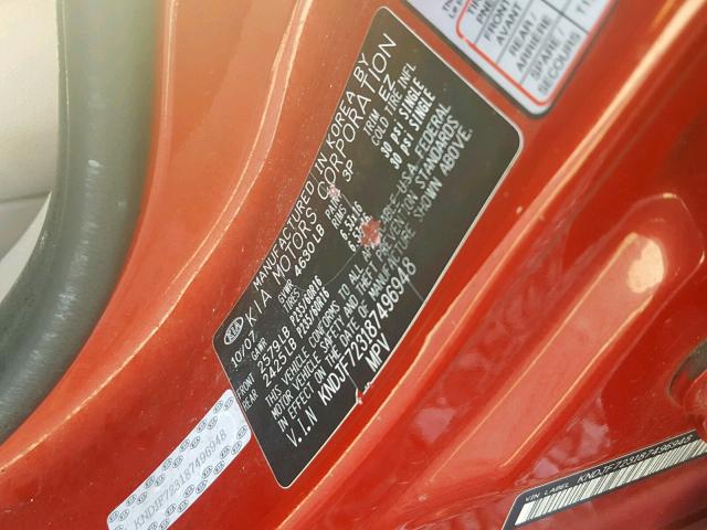 KNDJF723187496948 - 2008 KIA SPORTAGE E RED photo 10