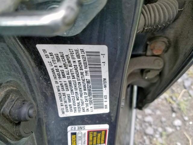 19XFA16669E021867 - 2009 HONDA CIVIC LX-S ნაცრისფერი ფოტო 10