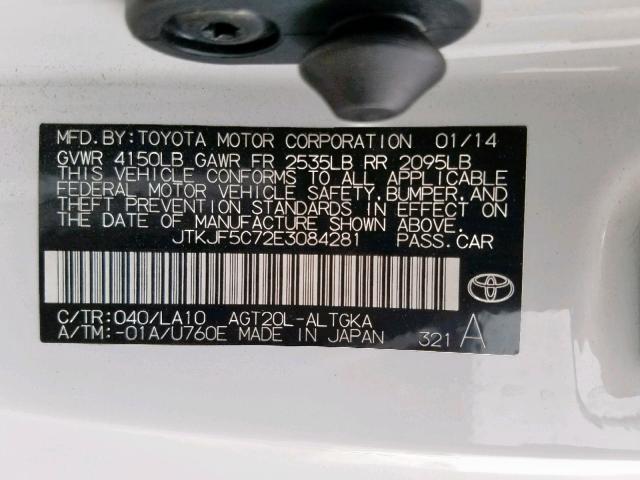 JTKJF5C72E3084281 - 2014 TOYOTA SCION TC თეთრი ფოტო 10