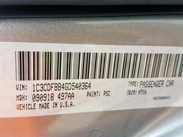 1C3CDFBB4GD540364 - 2016 DODGE DART SXT SILVER photo 10