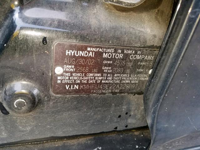 KMHFU45E22A228097 - 2002 HYUNDAI XG 350 BLACK photo 10