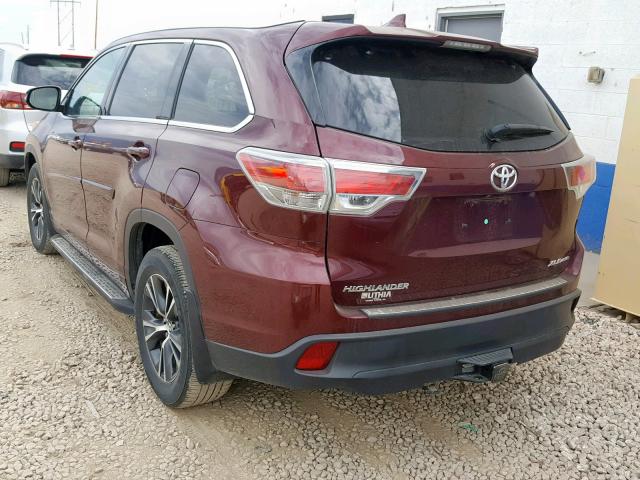 5TDJKRFH9GS240980 - 2016 TOYOTA HIGHLANDER MAROON photo 3