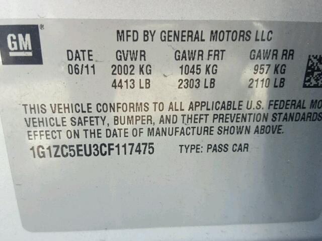 1G1ZC5EU3CF117475 - 2012 CHEVROLET MALIBU 1LT SILVER photo 10