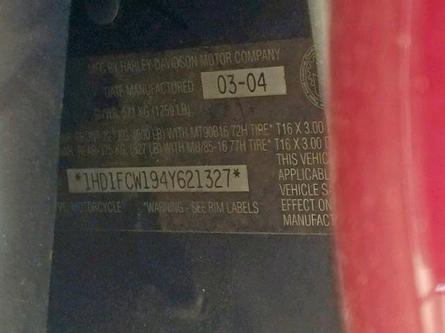 1HD1FCW194Y621327 - 2004 HARLEY-DAVIDSON FLHTCUI RED photo 10