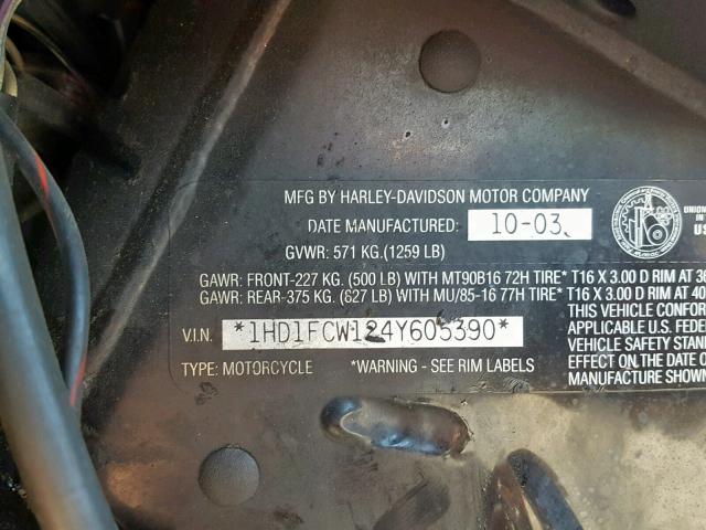 1HD1FCW124Y605390 - 2004 HARLEY-DAVIDSON FLHTCUI BLACK photo 10