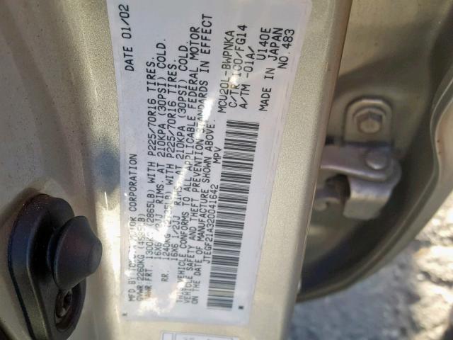 JTEGF21A320041642 - 2002 TOYOTA HIGHLANDER SILVER photo 10