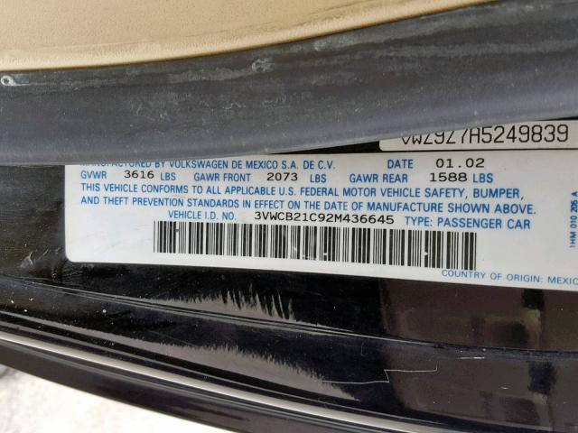 3VWCB21C92M436645 - 2002 VOLKSWAGEN NEW BEETLE Schwarz Foto 10