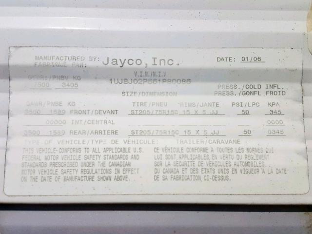 1UJBJ02P661P80086 - 2006 JAYC JAYFLIGHT WHITE photo 10