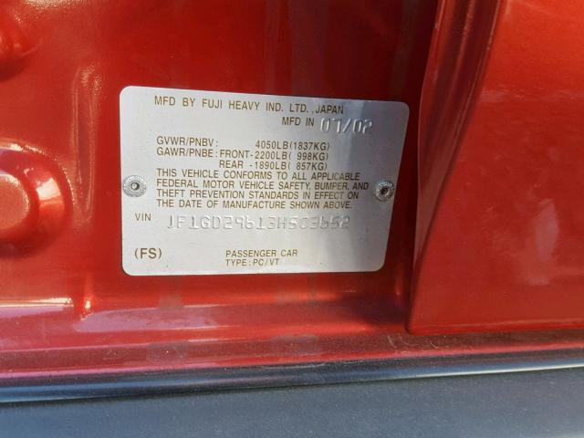 JF1GD29613H503652 - 2003 SUBARU IMPREZA WR RED photo 10