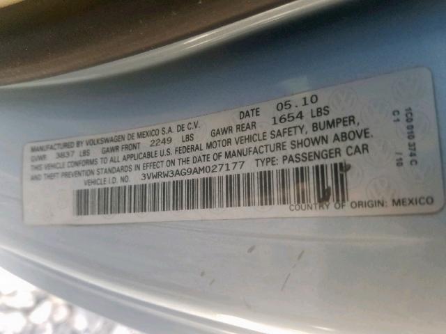 3VWRW3AG9AM027177 - 2010 VOLKSWAGEN NEW BEETLE Կապույտ լուսանկար 10