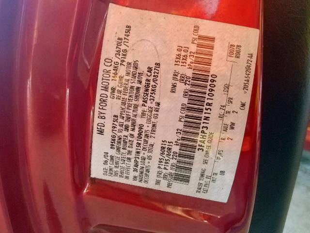 3FAHP31N15R109090 - 2005 FORD FOCUS ZX3 RED photo 10