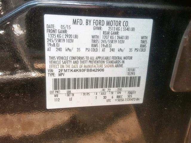 2FMTK4K93FBB42906 - 2015 FORD EDGE TITAN BLACK photo 10