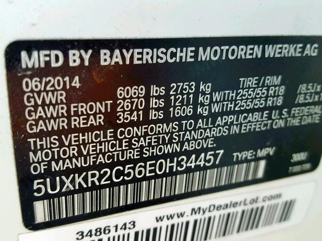 5UXKR2C56E0H34457 - 2014 BMW X5 SDRIVE3 WHITE photo 10