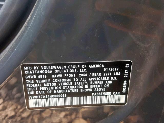 1VWDT7A34HC050062 - 2017 VOLKSWAGEN PASSAT R-L GRAY photo 10