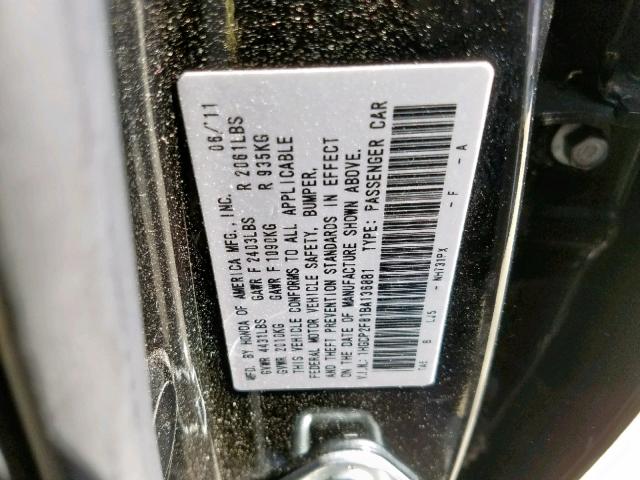 1HGCP2F81BA136881 - 2011 HONDA ACCORD EXL BLACK photo 10