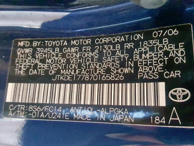 JTKDE177870165826 - 2007 TOYOTA SCION TC შავი ფოტო 10