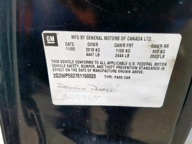 2G2WP582761190020 - 2006 PONTIAC GRAND PRIX BLACK photo 10