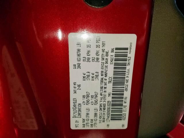 1D7HA182X6S618229 - 2006 DODGE RAM 1500 S RED photo 10