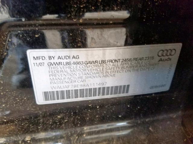 WAUAF78E98A111497 - 2008 AUDI A4 2.0T BLACK photo 10