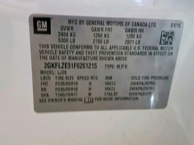 2GKFLZE31F6261215 - 2015 GMC TERRAIN DE WHITE photo 10