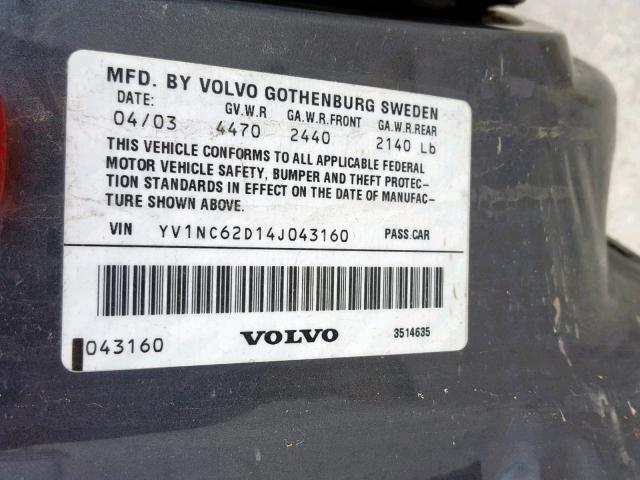 YV1NC62D14J043160 - 2004 VOLVO C70 HPT GRAY photo 10