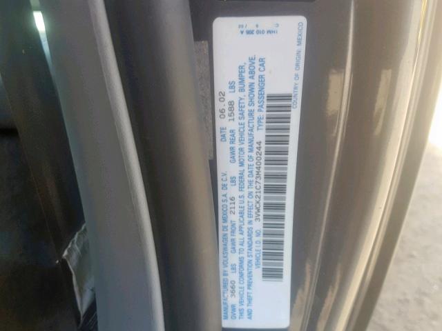 3VWCK21C73M400244 - 2003 VOLKSWAGEN NEW BEETLE ნაცრისფერი ფოტო 10