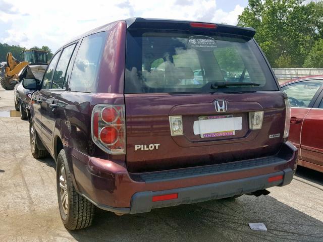 2HKYF181X7H526007 - 2007 HONDA PILOT LX RED photo 3