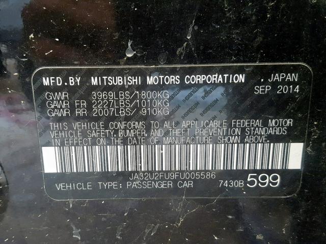 JA32U2FU9FU005586 - 2015 MITSUBISHI LANCER ES BLACK photo 10