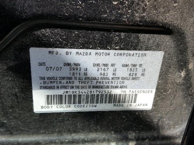 JM1BK344281792532 - 2008 MAZDA 3 HATCHBAC BLACK photo 10