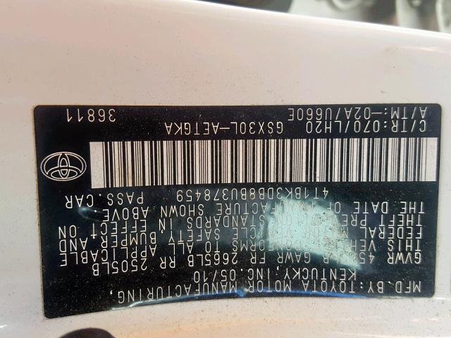 4T1BK3DB8BU378459 - 2011 TOYOTA AVALON BAS WHITE photo 10