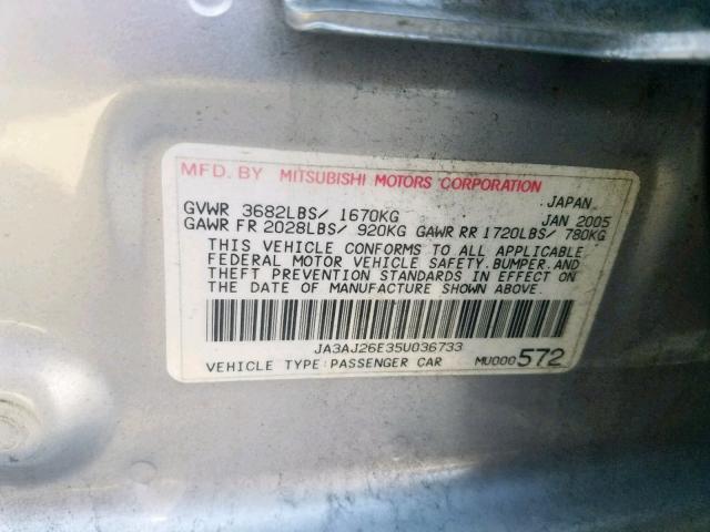 JA3AJ26E35U036733 - 2005 MITSUBISHI LANCER ES GRAY photo 10