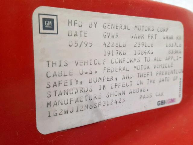 1G2WJ12M6SF312423 - 1995 PONTIAC GRAND PRIX 红色 照片 10